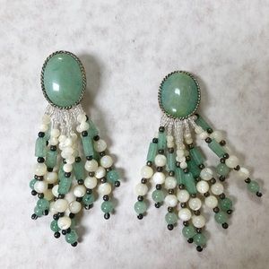Green beaded Chipita clip-on tassel earrings